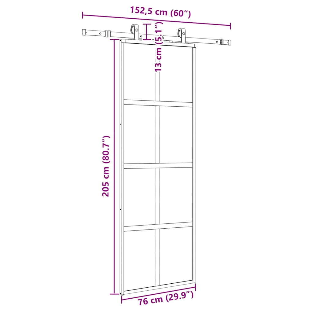 Klizna vrata s priborom crna 76 x 205 cm kaljeno staklo