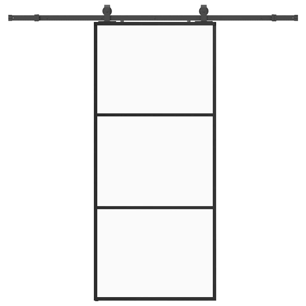 Klizna vrata s priborom crna 90 x 205 cm od ESG stakla