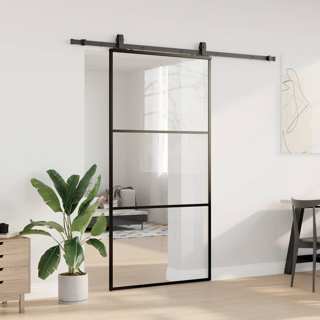 Klizna vrata s priborom crna 102 x 205 cm od ESG stakla