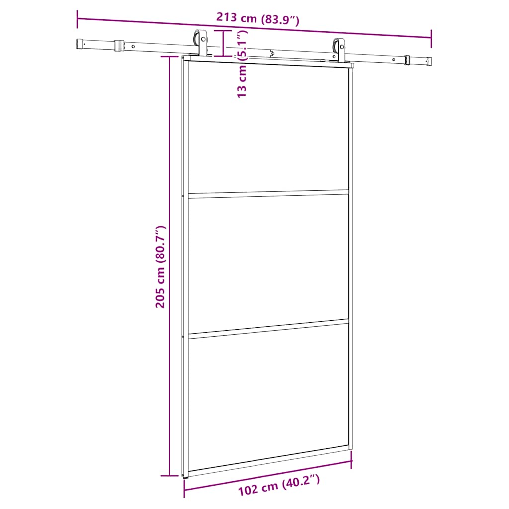 Klizna vrata s priborom crna 102 x 205 cm od ESG stakla