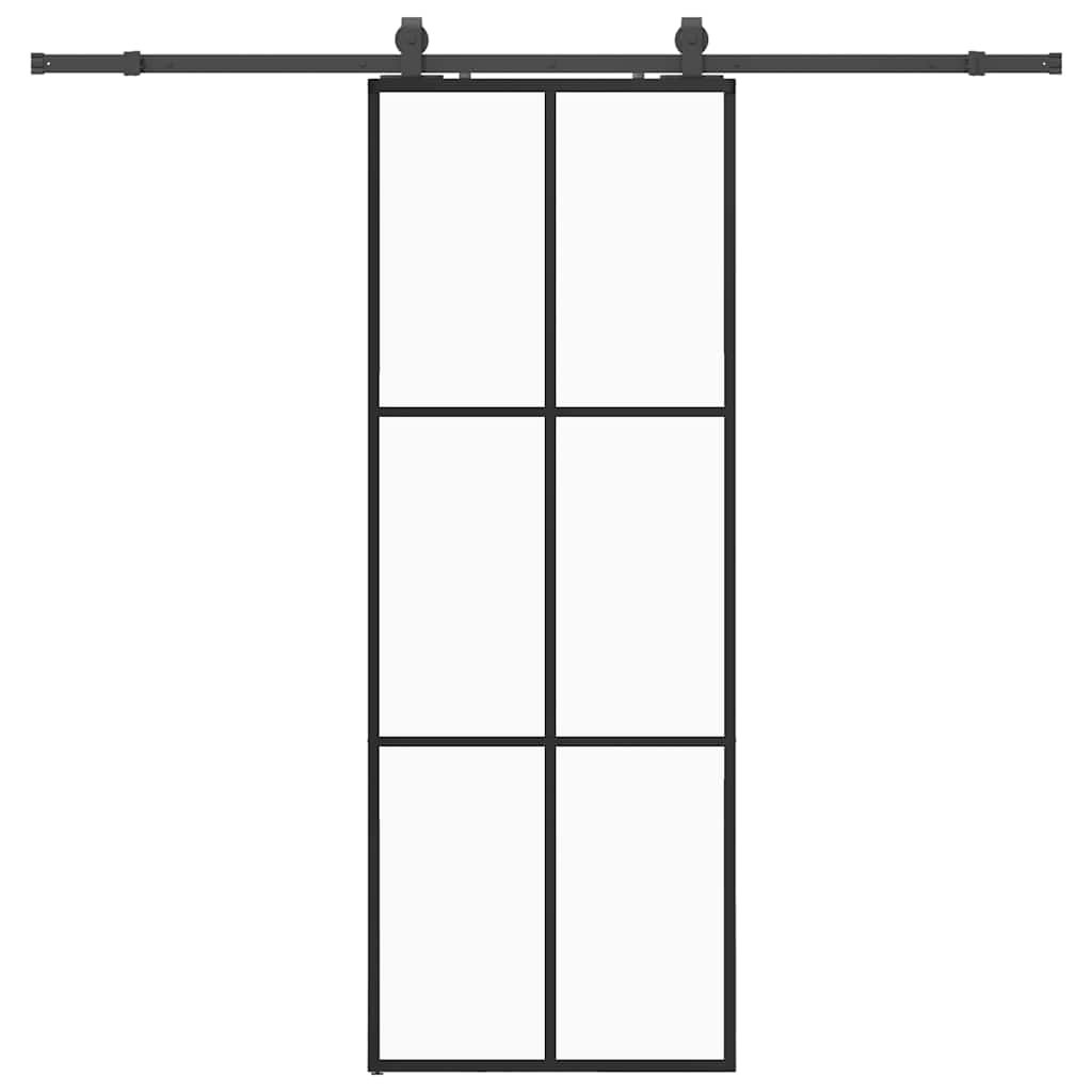 Klizna vrata s priborom crna 76 x 205 cm od ESG stakla