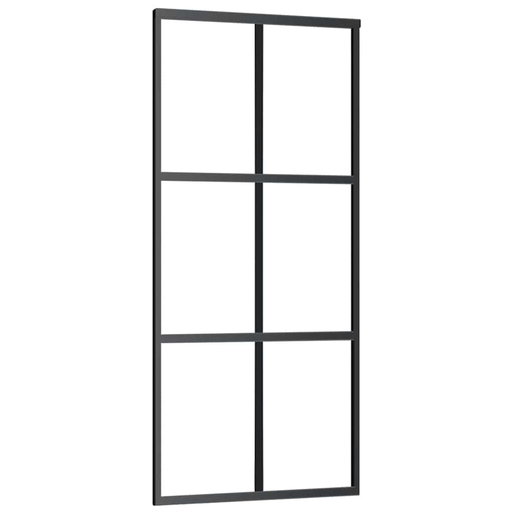 Klizna vrata s priborom crna 90 x 205 cm od ESG stakla