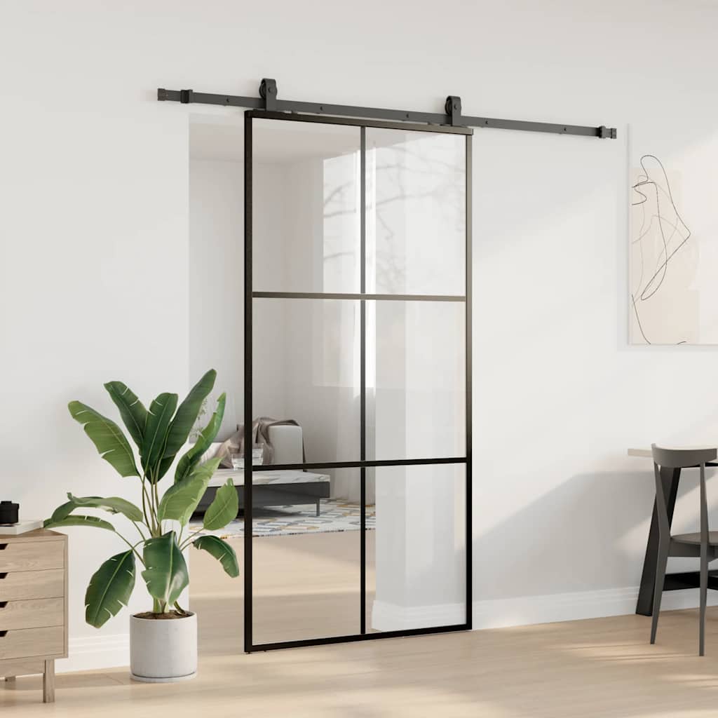 Klizna vrata s priborom crna 102 x 205 cm od ESG stakla