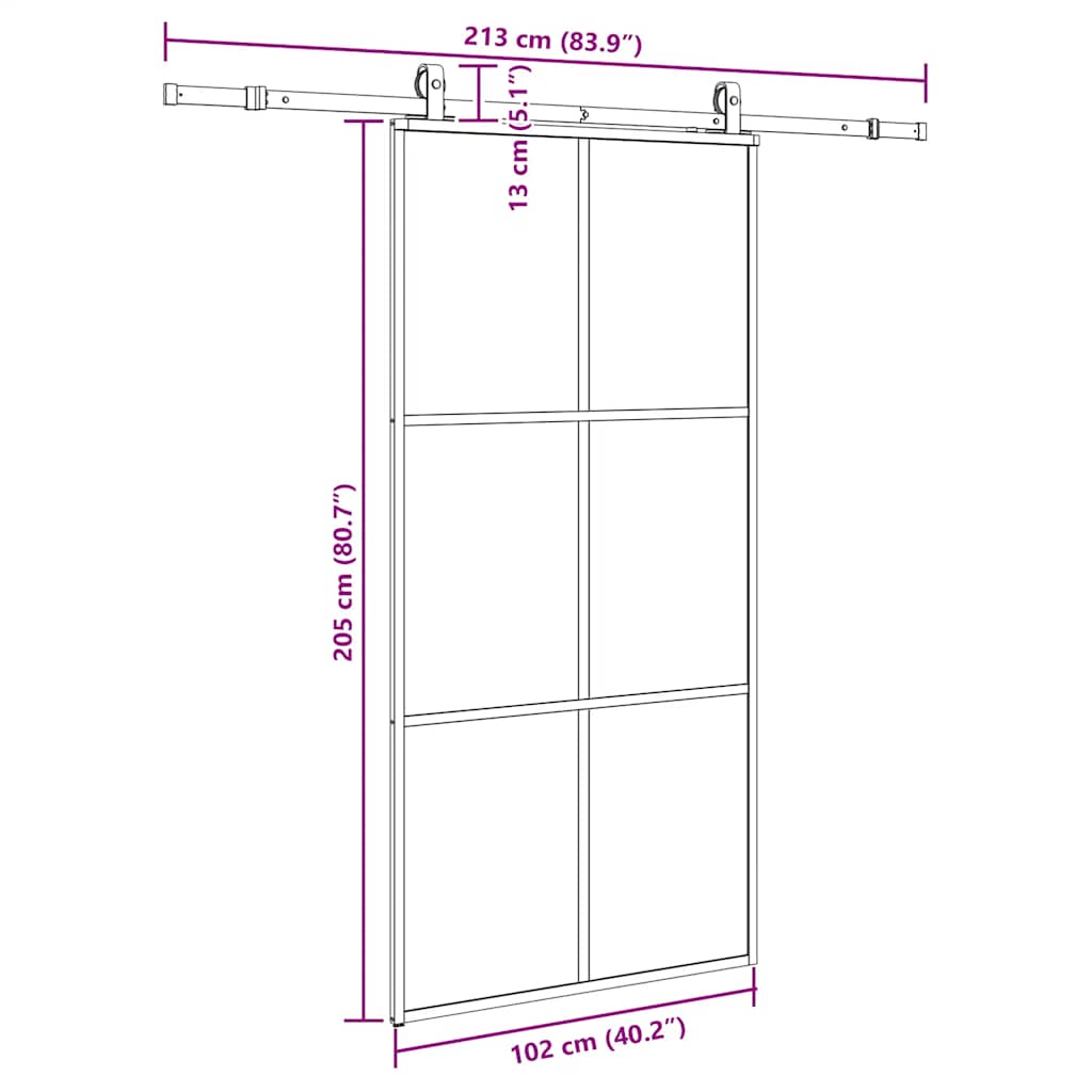 Klizna vrata s priborom crna 102 x 205 cm od ESG stakla