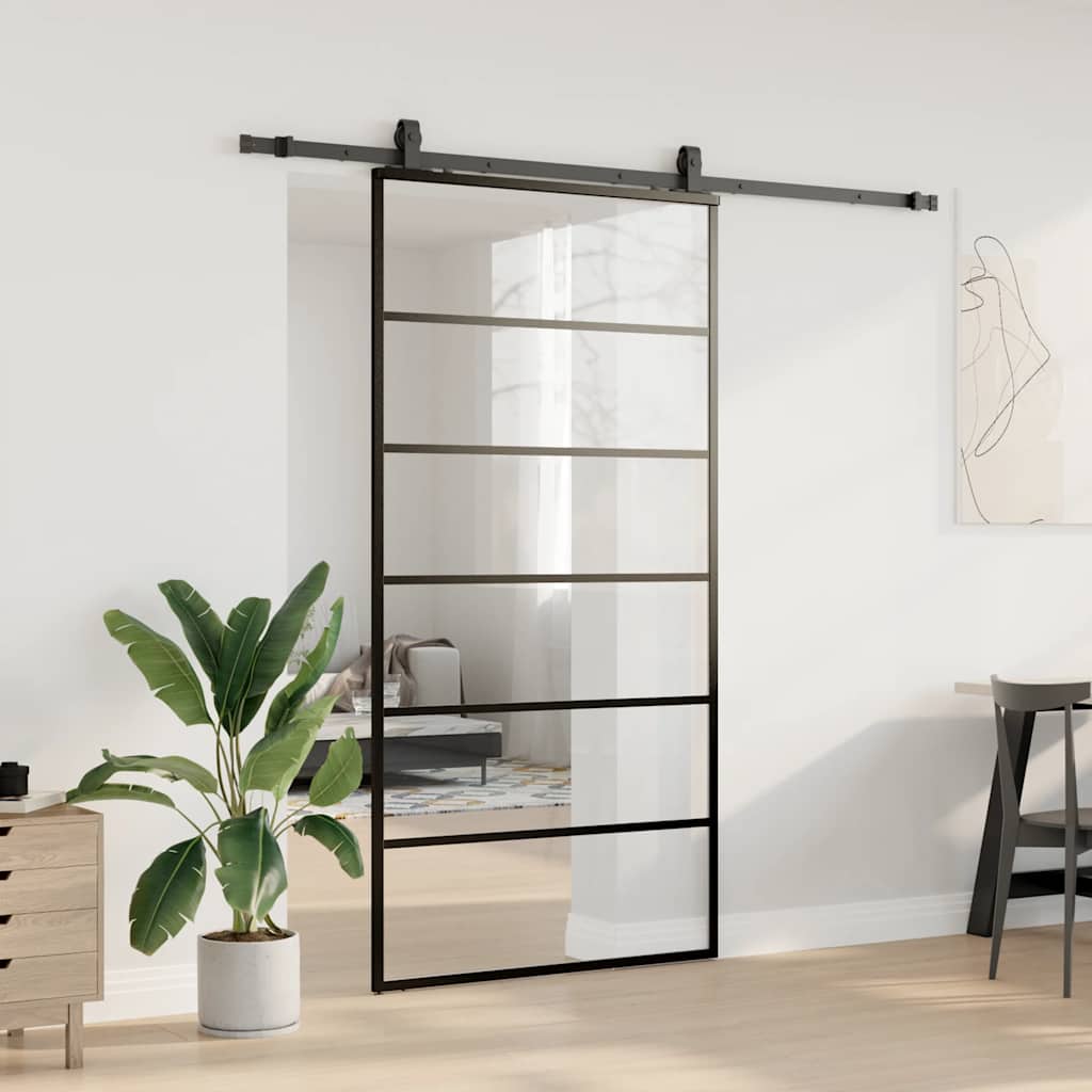 Klizna vrata s priborom crna 102 x 205 cm od ESG stakla