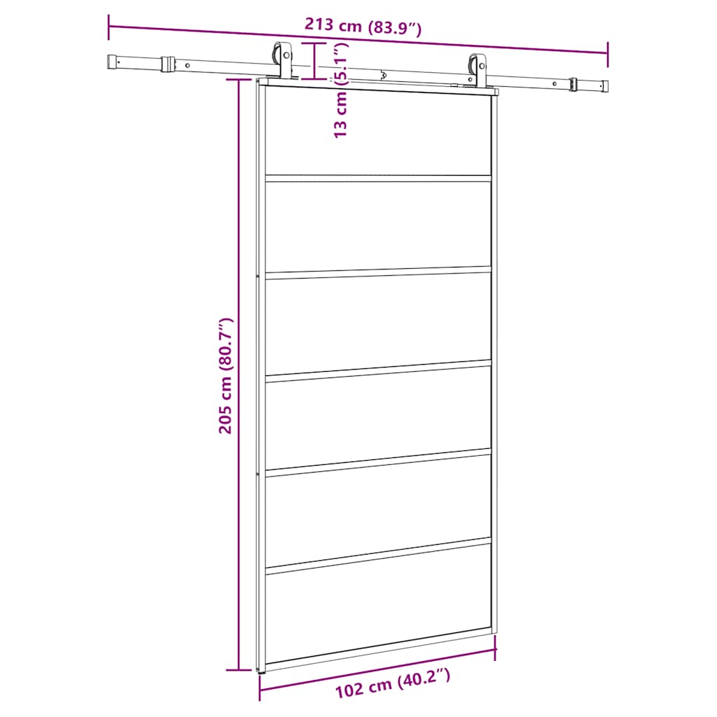 Klizna vrata s priborom crna 102 x 205 cm od ESG stakla