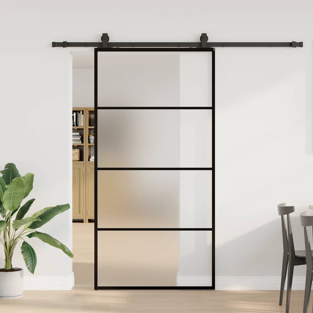 Klizna vrata s priborom crna 102 x 205 cm od ESG stakla