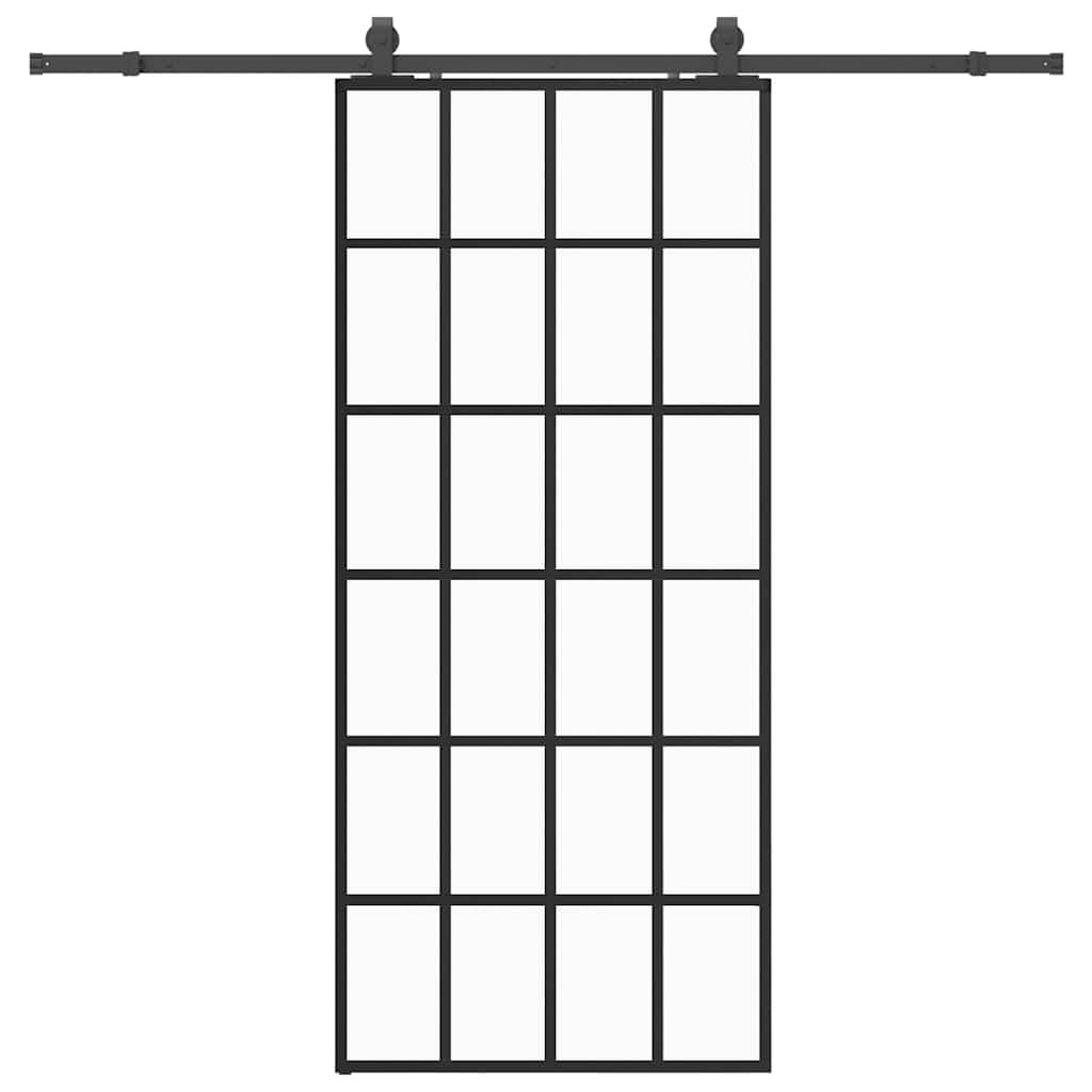Klizna vrata s priborom crna 90 x 205 cm od ESG stakla