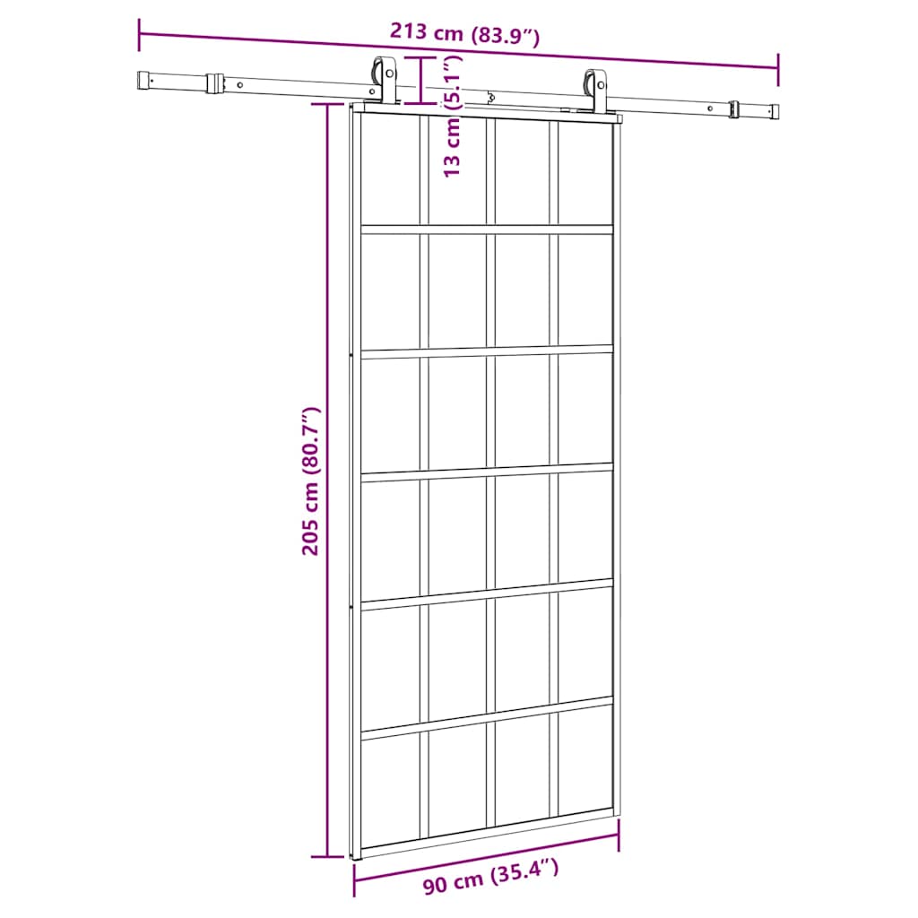 Klizna vrata s priborom crna 90 x 205 cm od ESG stakla