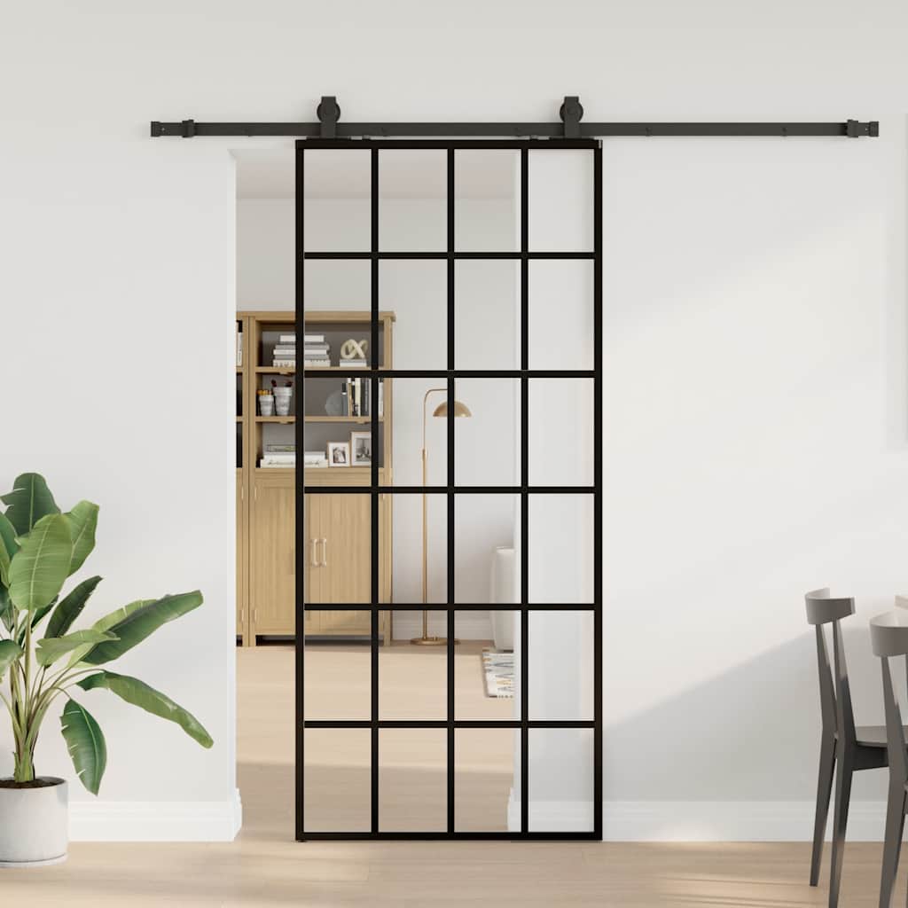 Klizna vrata s priborom crna 90 x 205 cm od ESG stakla