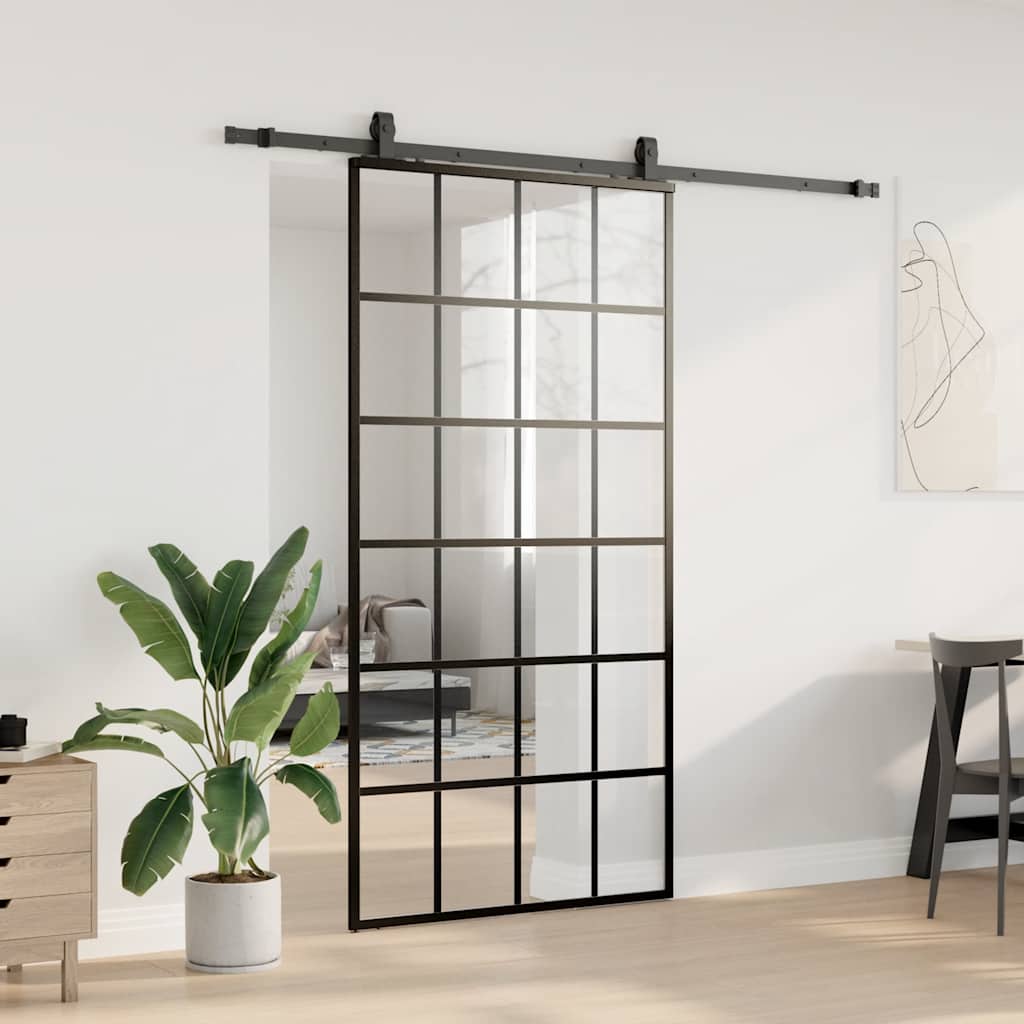 Klizna vrata s priborom crna 102 x 205 cm od ESG stakla