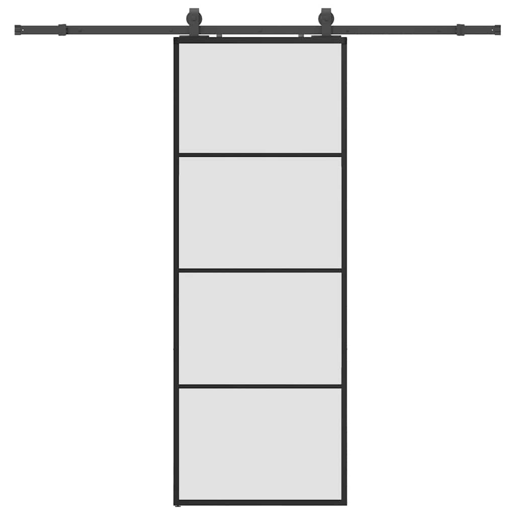 Klizna vrata s priborom crna 76 x 205 cm od ESG stakla