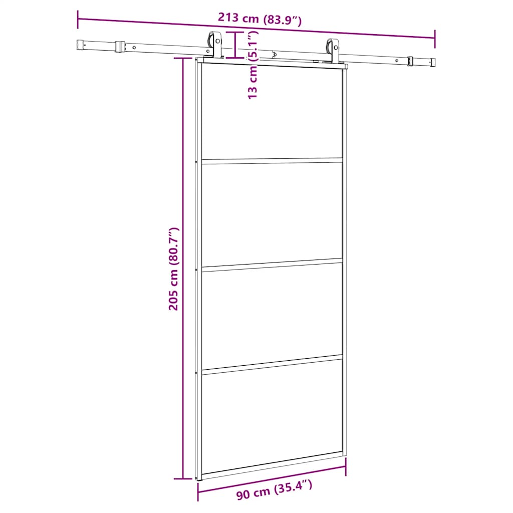 Klizna vrata s priborom crna 90 x 205 cm od ESG stakla