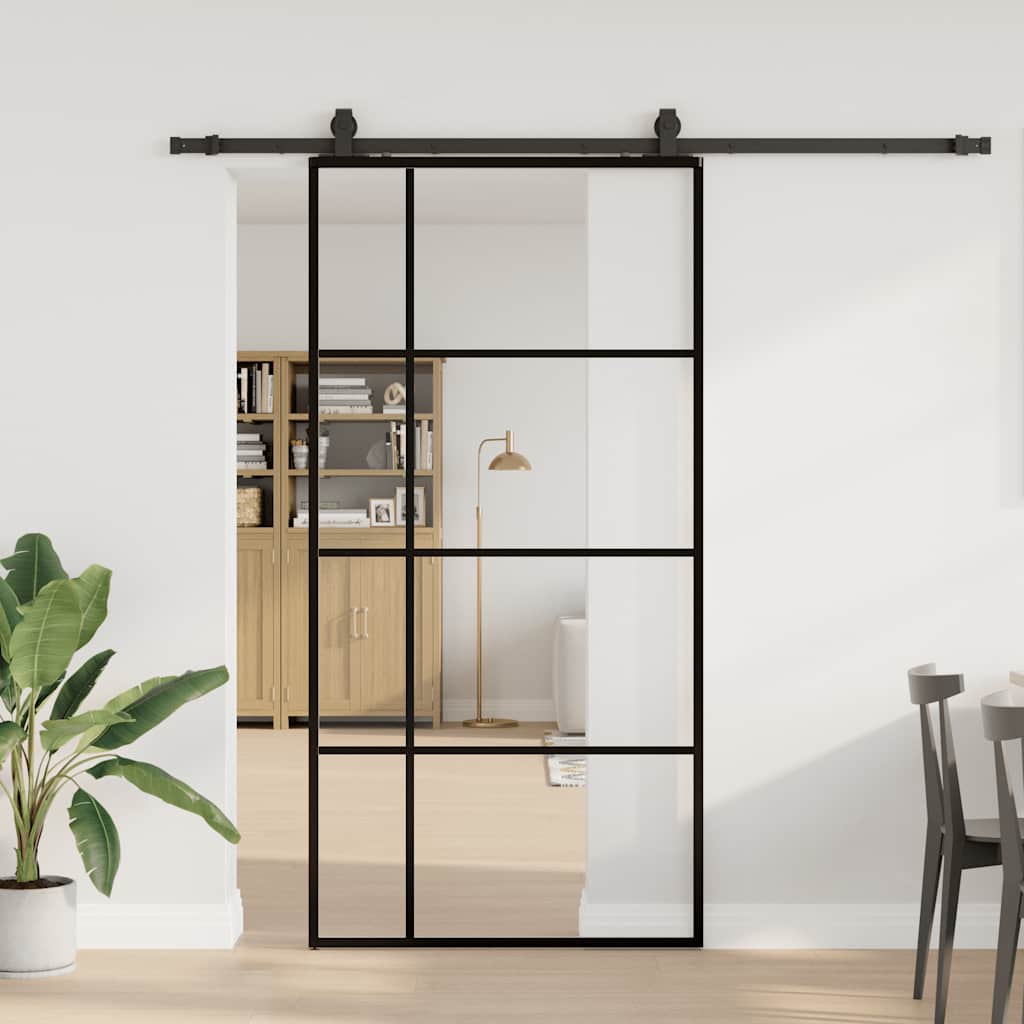 Klizna vrata s okovima crna 102,5x205 cm ESG staklo