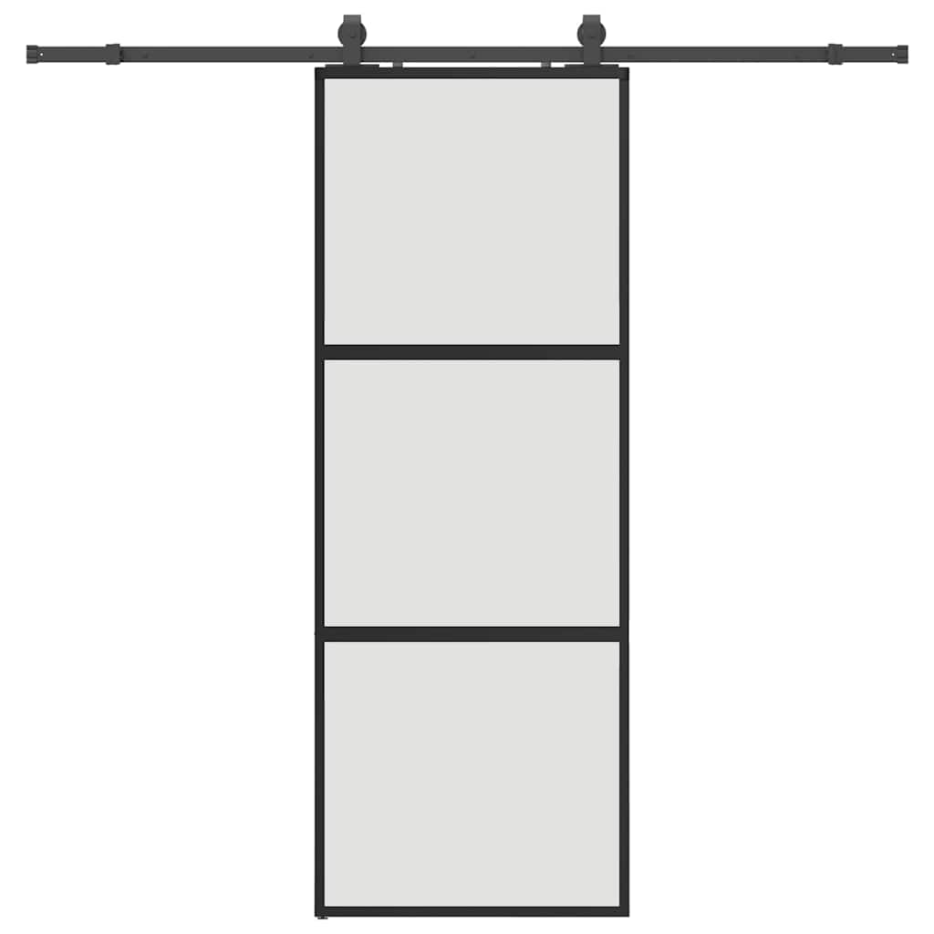 Klizna vrata s priborom crna 76 x 205 cm kaljeno staklo