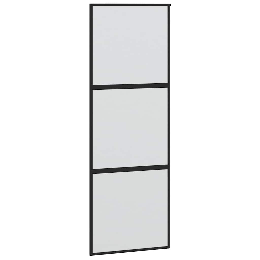 Klizna vrata s priborom crna 76 x 205 cm kaljeno staklo