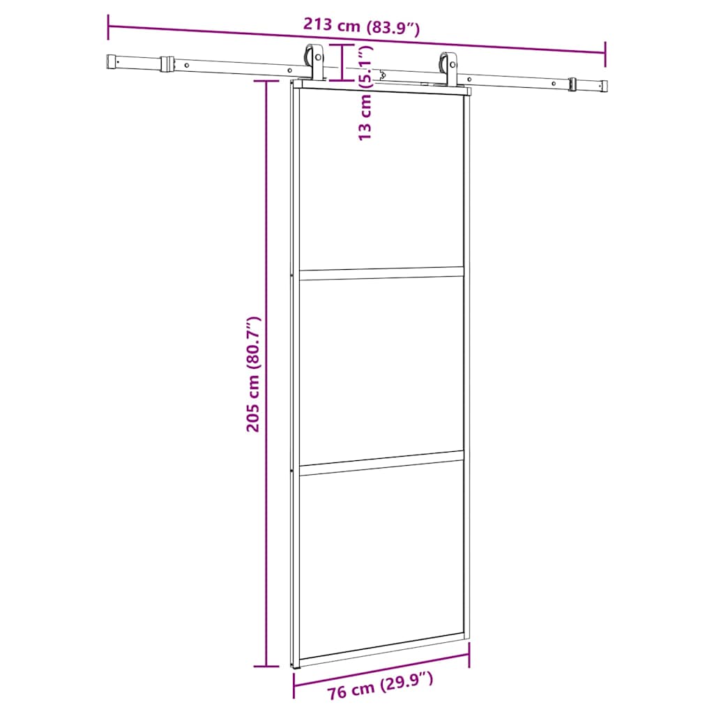 Klizna vrata s priborom crna 76 x 205 cm kaljeno staklo