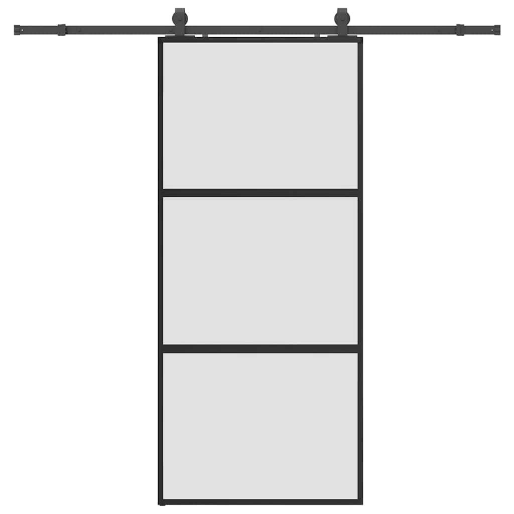 Klizna vrata s priborom crna 90 x 205 cm kaljeno staklo