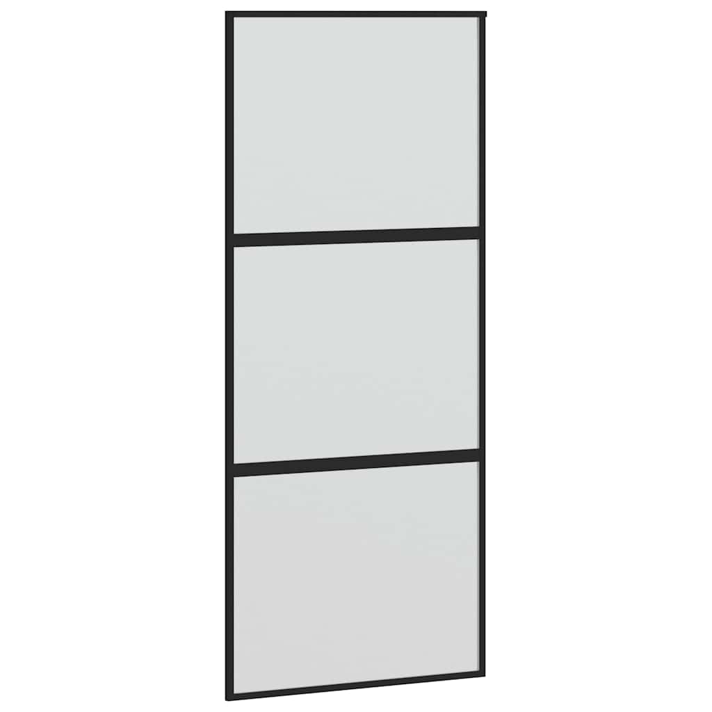 Klizna vrata s priborom crna 90 x 205 cm kaljeno staklo
