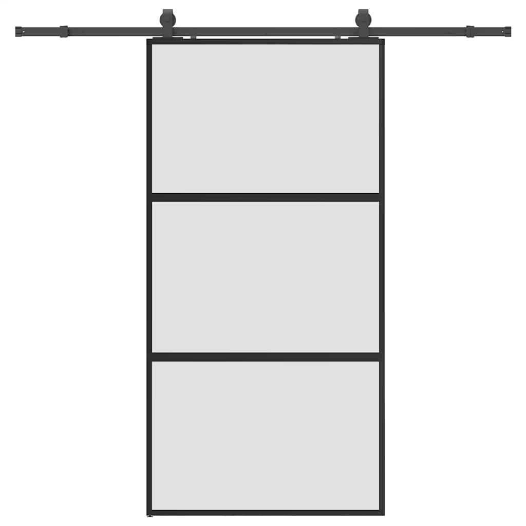 Klizna vrata s priborom crna 102,5 x 205 cm kaljeno staklo
