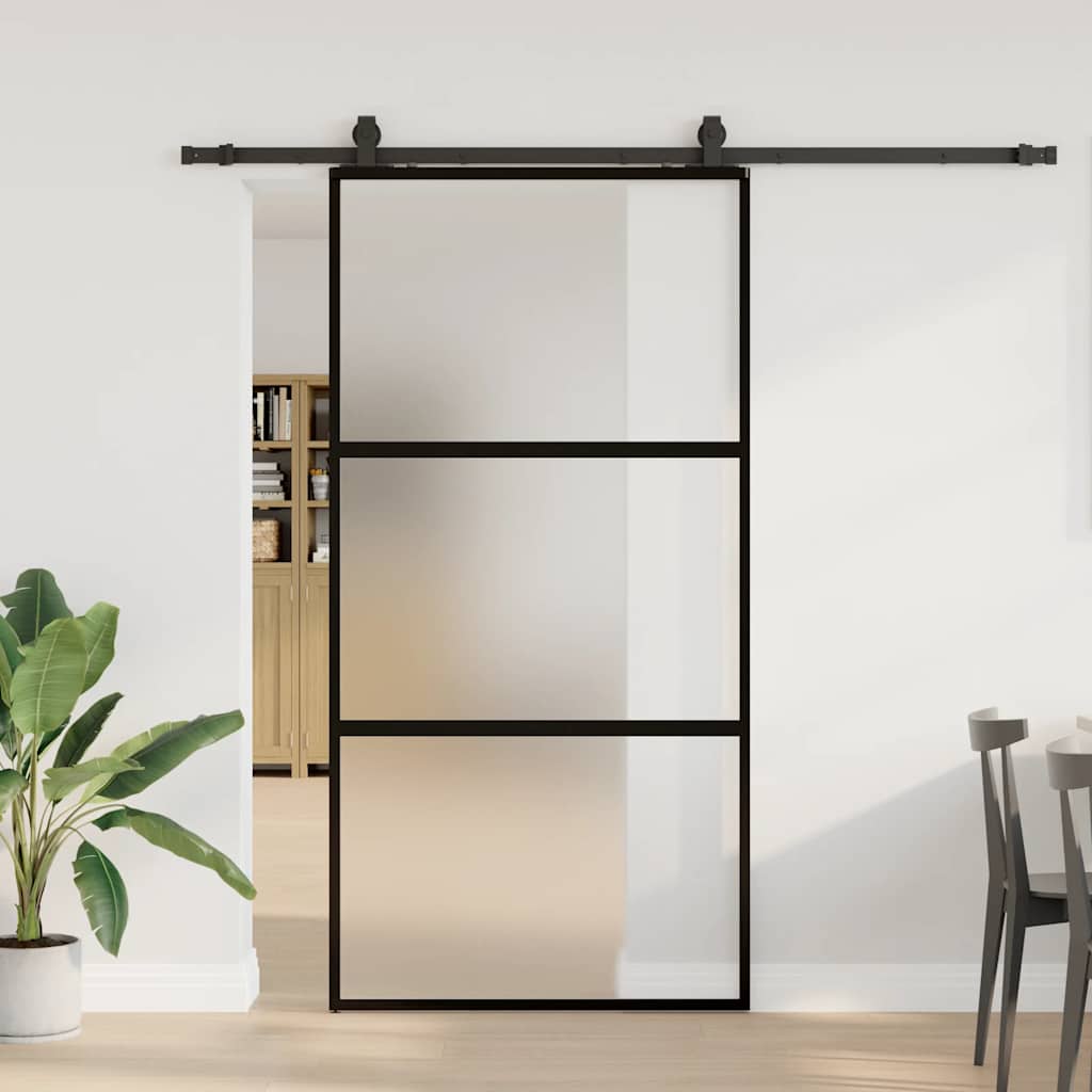 Klizna vrata s priborom crna 102,5 x 205 cm kaljeno staklo