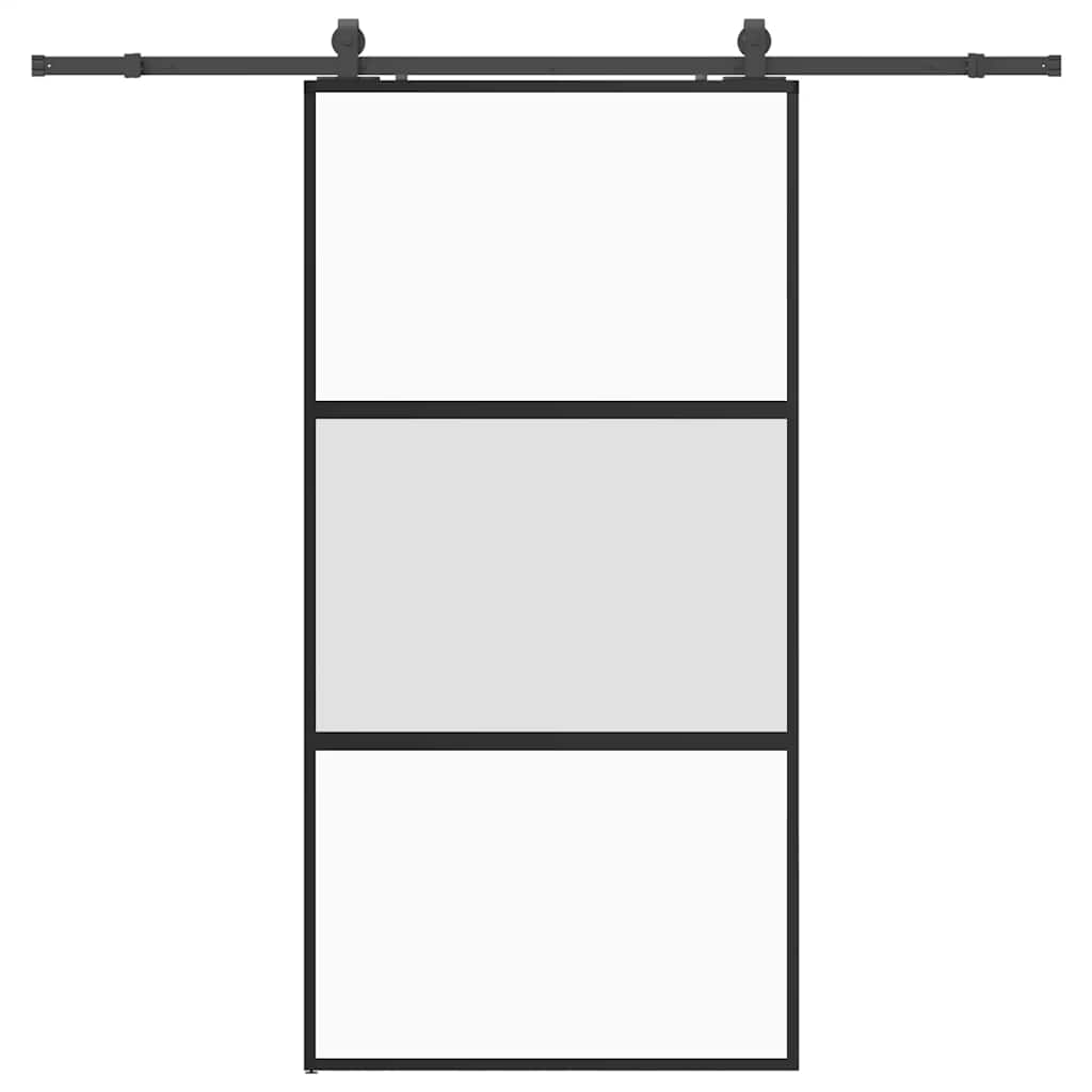 Klizna vrata s priborom crna 102,5 x 205 cm kaljeno staklo