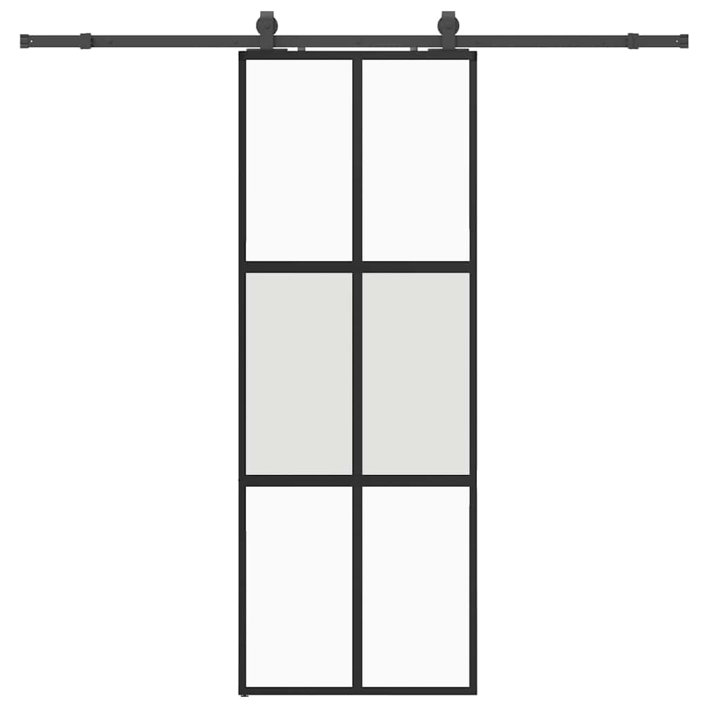 Klizna vrata s priborom crna 76 x 205 cm kaljeno staklo