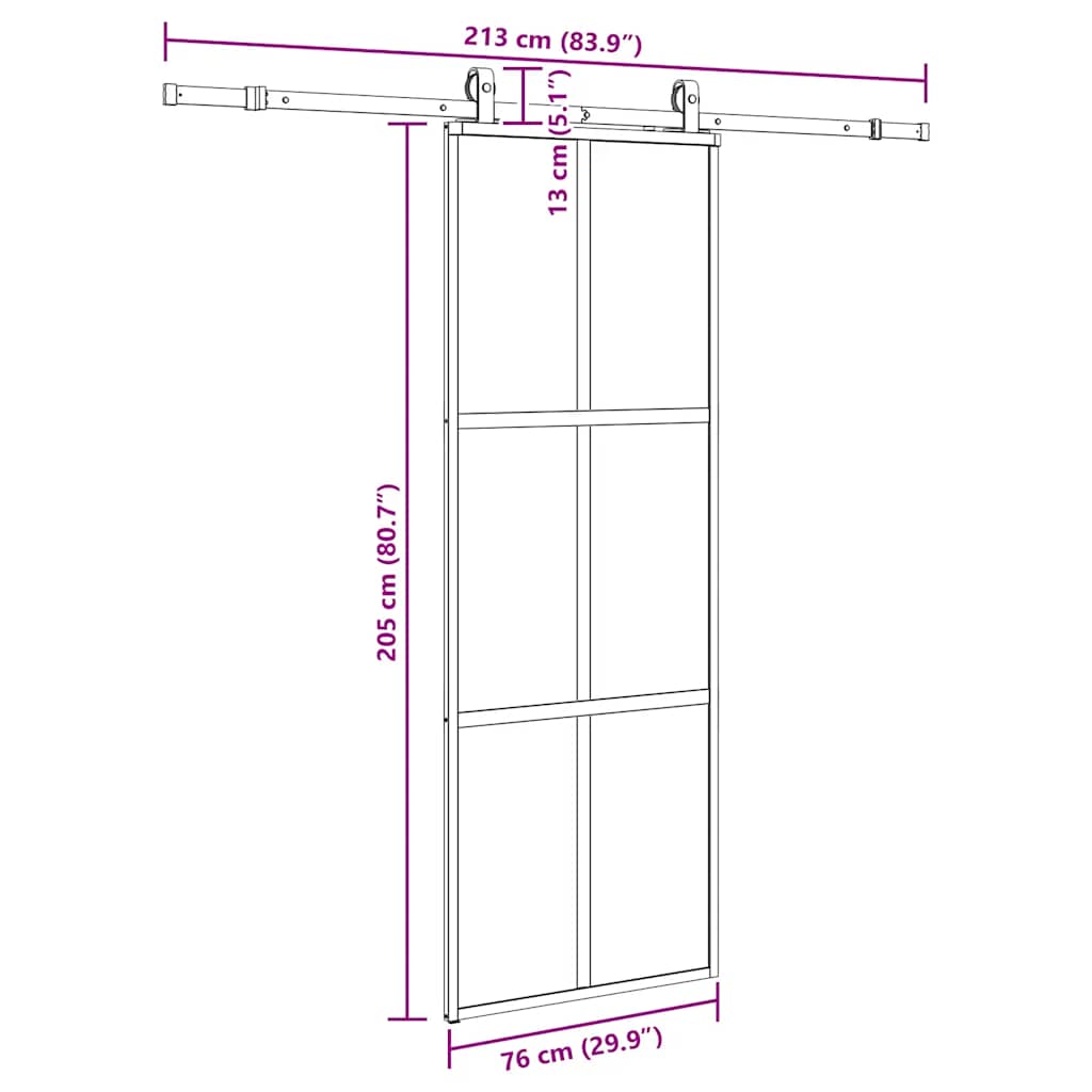 Klizna vrata s priborom crna 76 x 205 cm kaljeno staklo