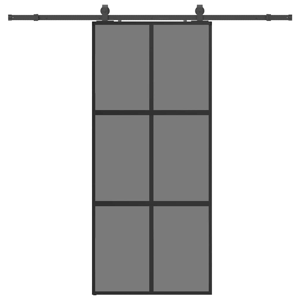 Klizna vrata s priborom crna 90 x 205 cm kaljeno staklo