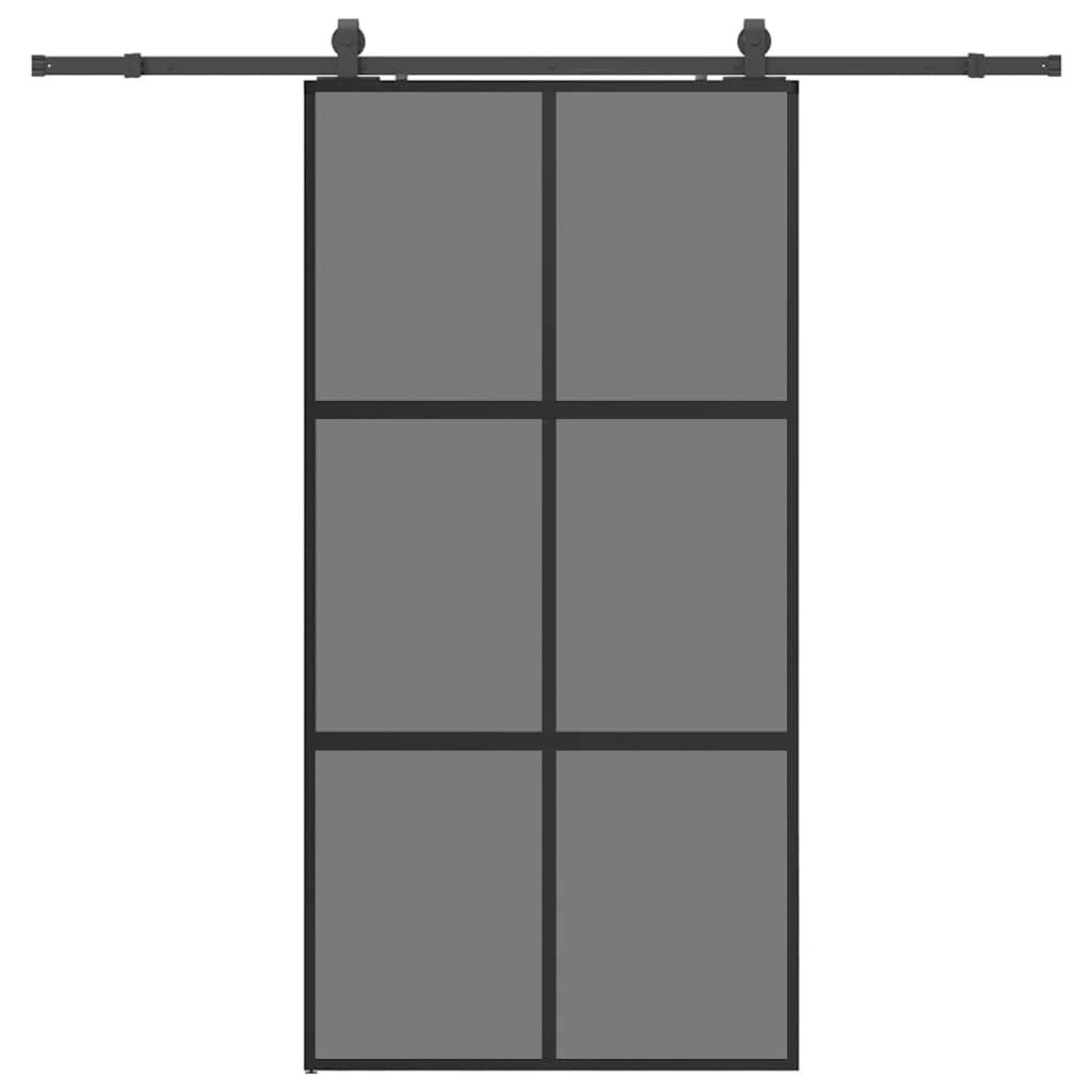 Klizna vrata s priborom crna 102,5 x 205 cm kaljeno staklo