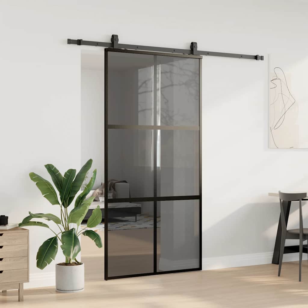 Klizna vrata s priborom crna 102,5 x 205 cm kaljeno staklo