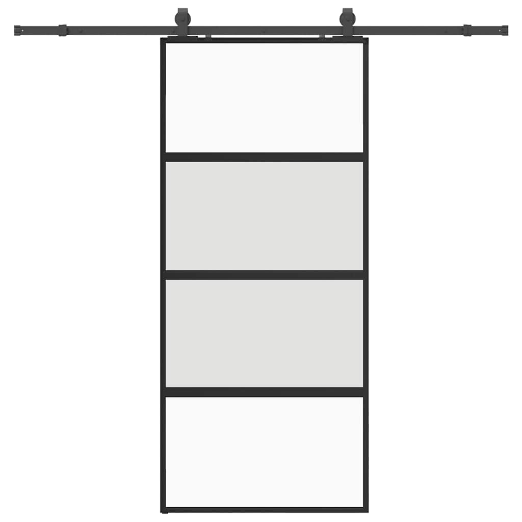 Klizna vrata s priborom crna 90 x 205 cm kaljeno staklo