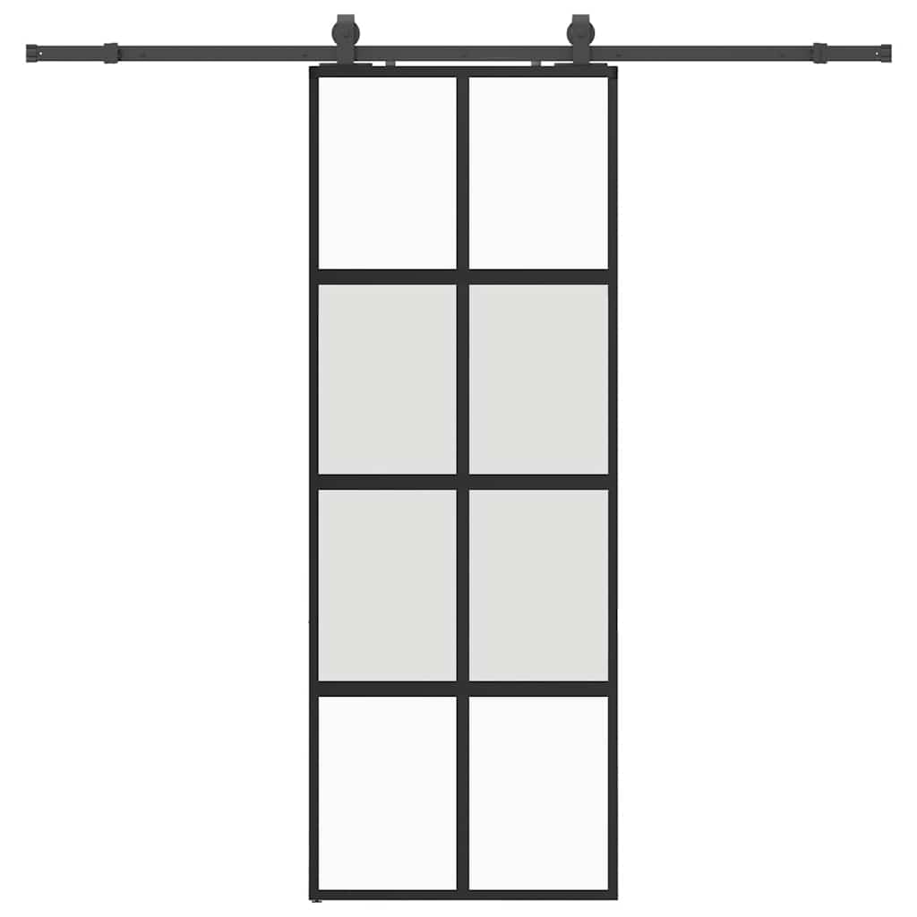 Klizna vrata s priborom crna 76 x 205 cm kaljeno staklo
