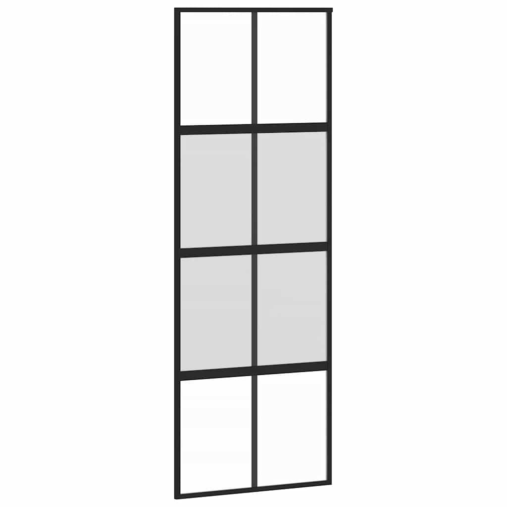 Klizna vrata s priborom crna 76 x 205 cm kaljeno staklo