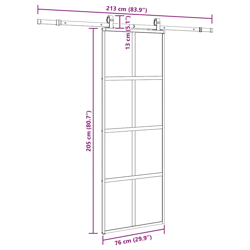 Klizna vrata s priborom crna 76 x 205 cm kaljeno staklo