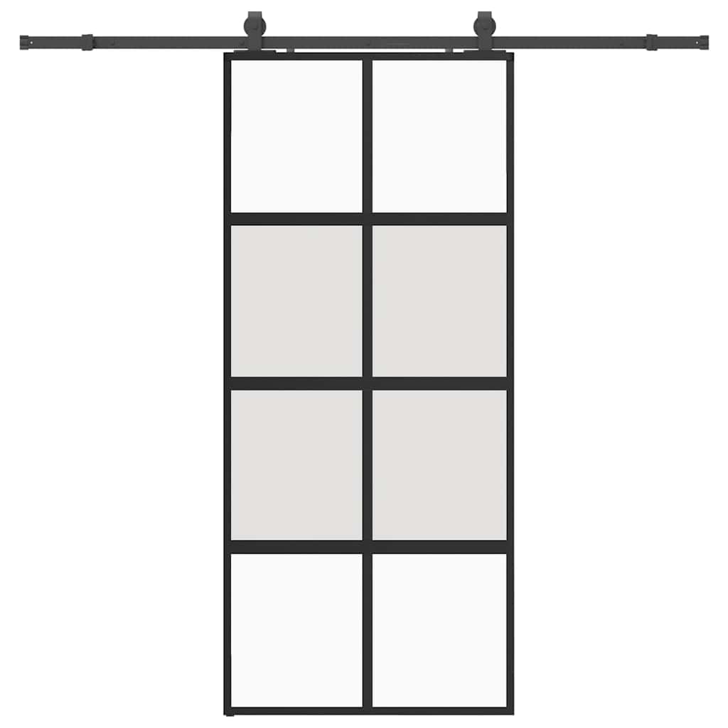 Klizna vrata s priborom crna 90 x 205 cm kaljeno staklo