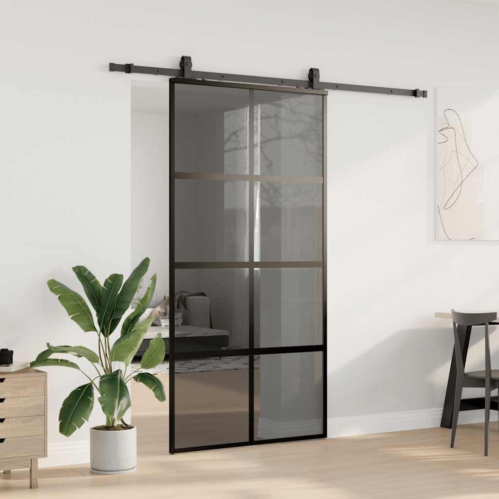 Klizna vrata s priborom crna 102,5 x 205 cm kaljeno staklo