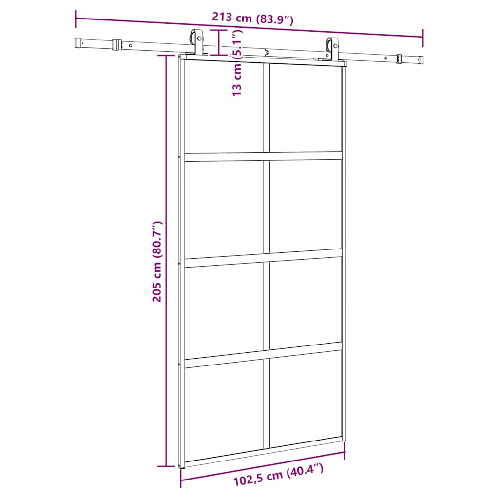 Klizna vrata s priborom crna 102,5 x 205 cm kaljeno staklo