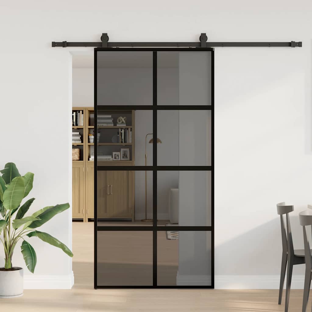 Klizna vrata s priborom crna 102,5 x 205 cm kaljeno staklo