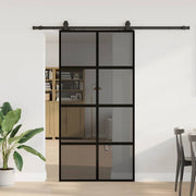 Klizna vrata s priborom crna 102,5 x 205 cm kaljeno staklo