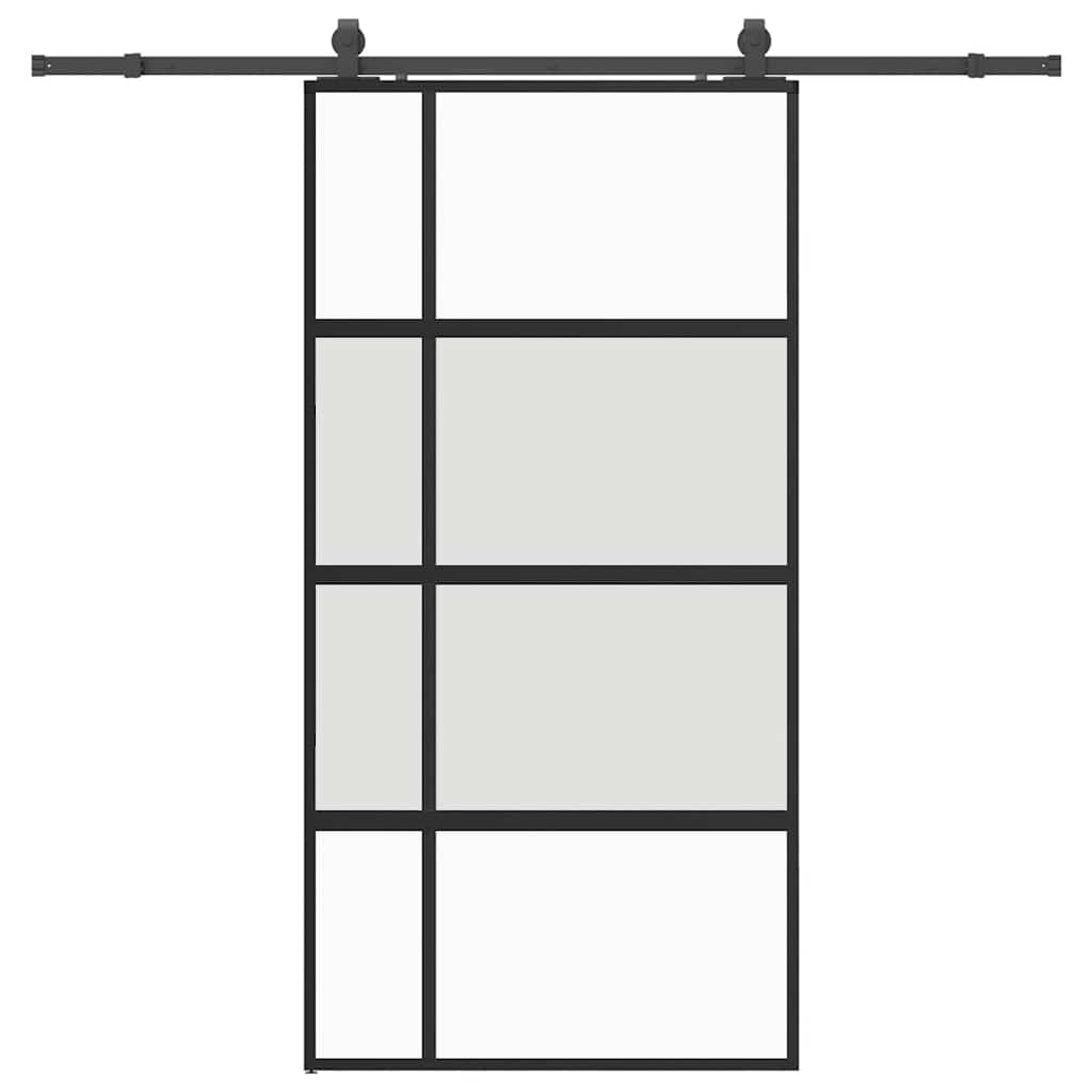 Klizna vrata s priborom crna 102,5 x 205 cm kaljeno staklo