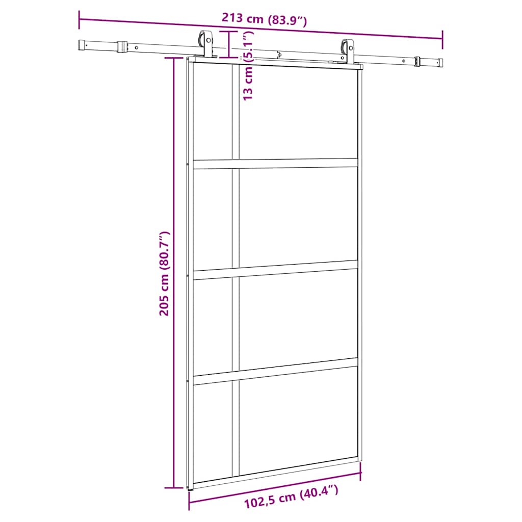Klizna vrata s priborom crna 102,5 x 205 cm kaljeno staklo