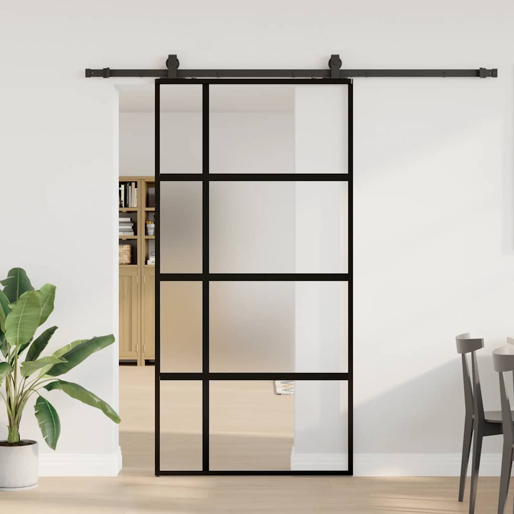 Klizna vrata s priborom crna 102,5 x 205 cm kaljeno staklo