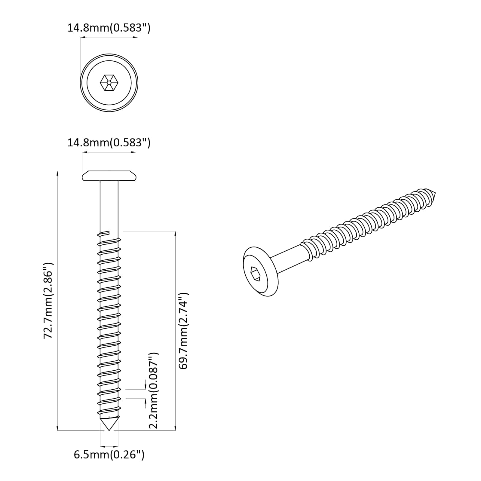 Drvene vijake 2 pcs Srebrno M6 x 70 mm Čelik