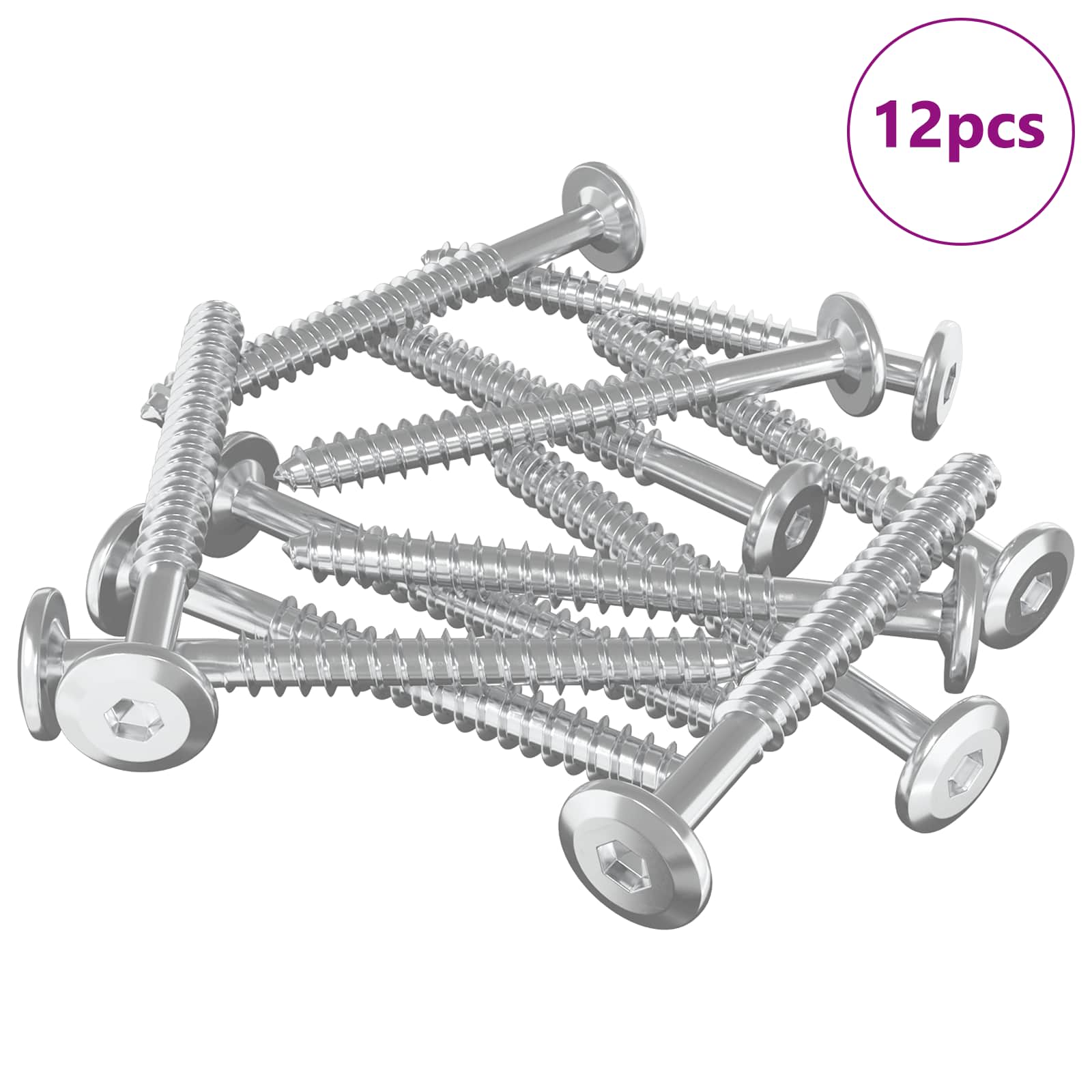 Drvene vijake 12 pcs Srebrno M6 x 70 mm Čelik