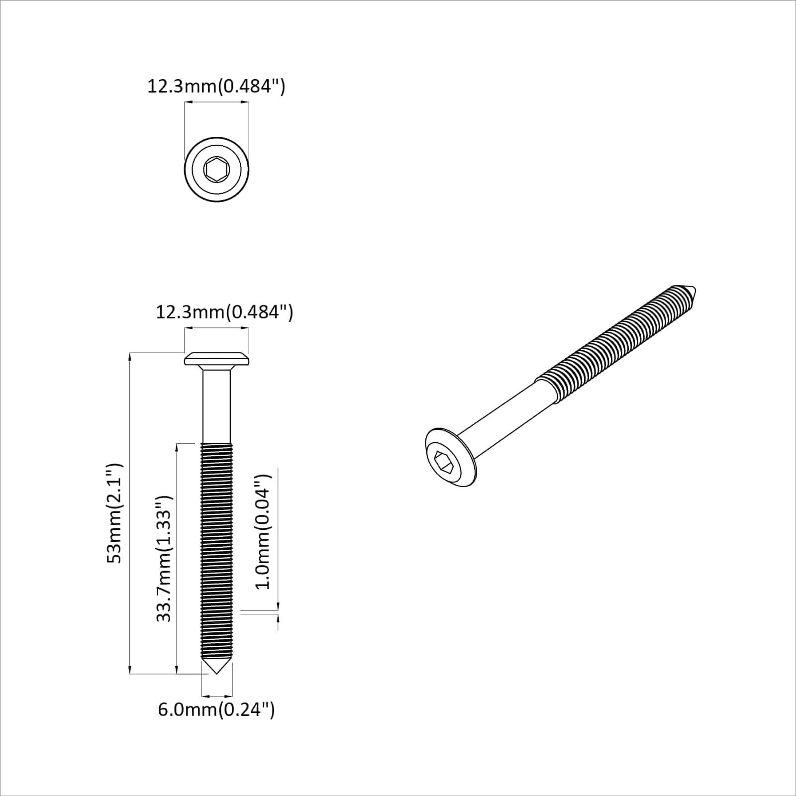 Vijak 2 pcs Srebrno M6 x 50 mm Čelik