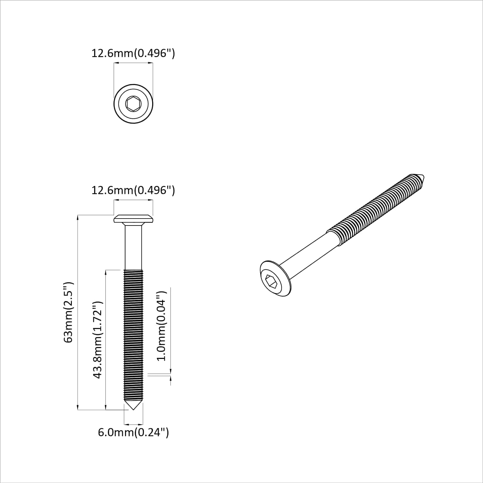 Vijak 2 pcs Srebrno M6 x 60 mm Čelik