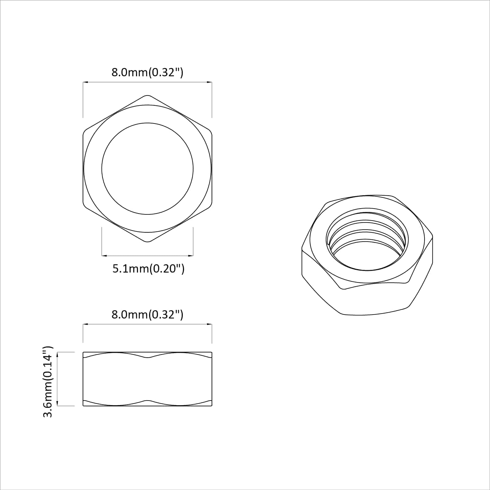 Šesterokutna matica 2 pcs Srebrno M6 Metal