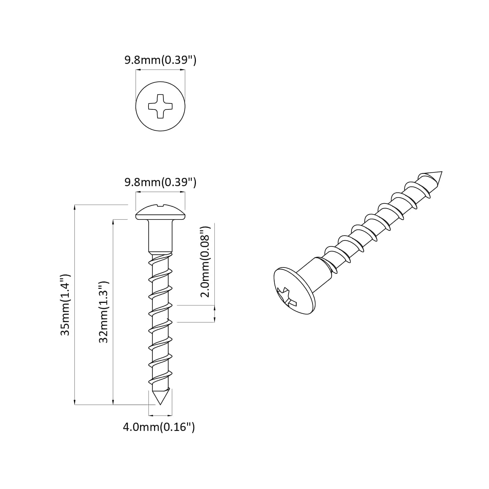 Vijak 12 pcs Srebrno 9,8 x 35 mm Željezo