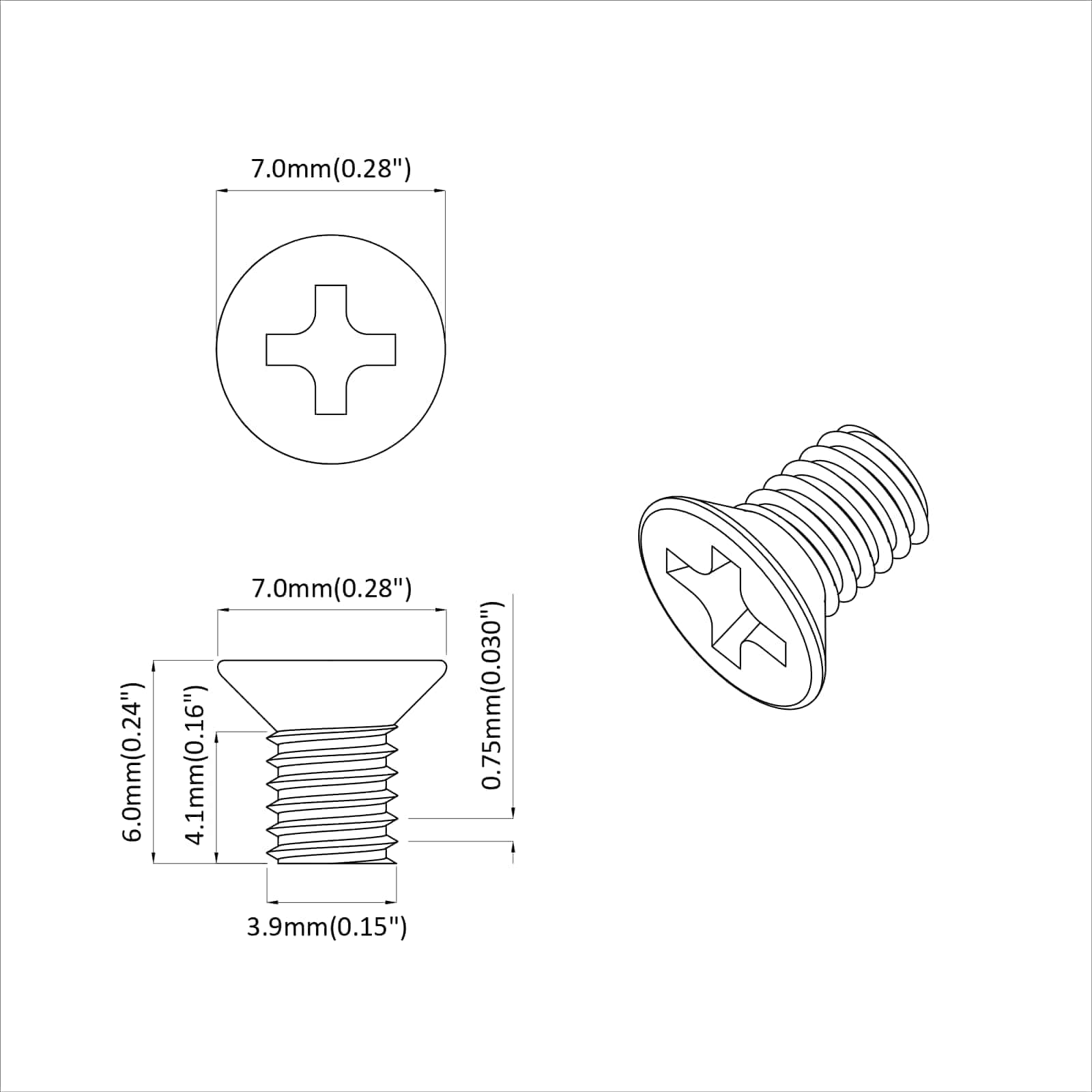 Vijci s konusnom glavom 2 pcs Srebrno M4 x 6 mm Čelik